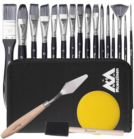 Professional Artist Paint Brush Set 20 Pieces - Premium Birch Wood Handles Oil Watercolor Acrylic Brushes with Palette Knife & Canvas Bag