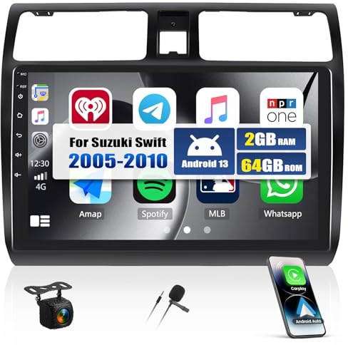 CAEMCHO 2+64G Android 13 Autorradio para Suzuki Swift 2005-2010 con Cámara Trasera, 10 Pulgadas Radio Bluetooth Inalámbrica Carplay con Android Auto WiFi GPS Mirror Link EQ Sound +Pantalla Táctil HD