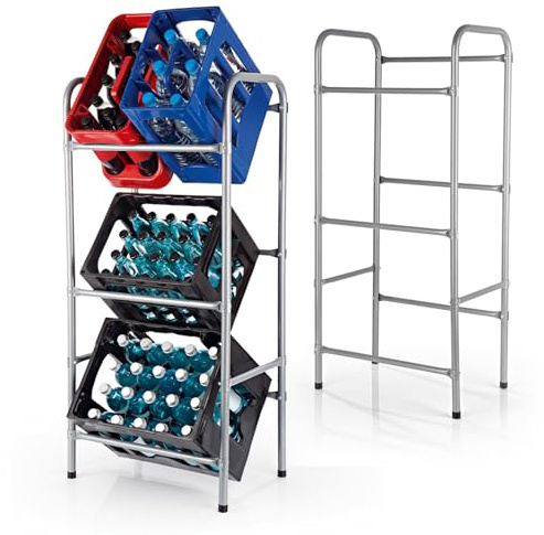 EASYmaxx Metal Drinks Crate Rack for 3 Boxes, Set of 2, Space-saving, Practical and Organised Storage on 3 Levels, Box Shelf for Order and Space in Your Home