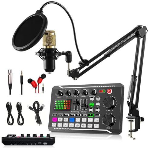 Microfono a condensatore BM-800 con kit scheda audio live F998, pacchetto podcast per registrazione in studio su PC e smartphone, giochi, streaming live, voiceover, produzione musicale