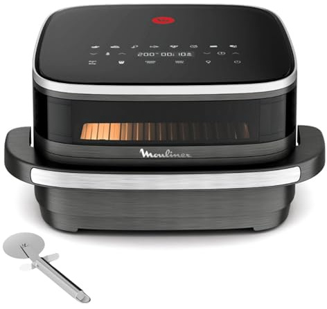 Moulinex Freidora de Aire Easy Fry XL Surface, 2200 W, Doble Resistencia, Cocción Uniforme, Cesta Ancha, 10 Programas Automáticos, Diseño Compacto, Ventana de Visualización, Accesorio Pizza, AL40OM