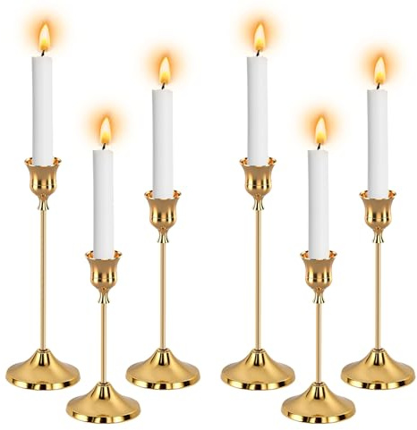 6 Pièces Bougeoir Doré 16/19/23 cm Chandelier Bougeoir Dorés Rétro Métal Hauts Chandelier Bougeoirs pour Décoration de Table, Mariage, Salon, Noël, d'anniversaire Décor