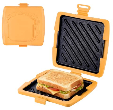 Hahorpa Mikrovågssandwichmaskin, Sandwichrostare 16 x 16 cm, Mikrovågssandwichmaskin med avtagbara tallrikar och silikonband, Sandwichmaskin för Paninis, Smörgåsar och Bacon