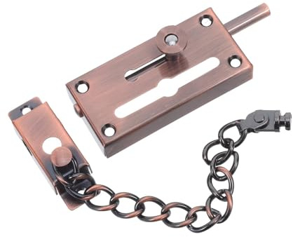 UKCOCO Verrou de Sécurité à Chaîne pour Porte Intérieur Longue Chaîne en Métal Robuste Finition Rouge Cuivre Limiteur Coulissant Antivol pour Chambre et Porte D’entrée Installation