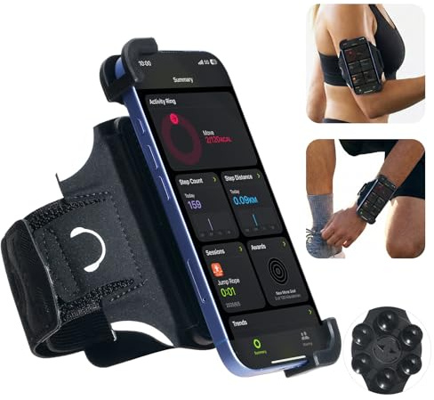Cikyner löpararmband, 2-i-1 löpning telefonhållare med sugkopp, 360° roterbar och avtagbar sporttelefonhållare för män och kvinnor, passar iPhone och smartphone 10 cm iPhone och smartphone för gym