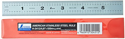 Shinwa H-3412A 6 150 mm Rigid English Metric Zero Glare Satin Chrome Stainless Steel E/M Machinist Engineer Ruler/Rule with Graduations in 1/64, 1/32, mm and .5 mm
