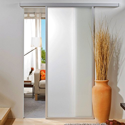 inova Glasschiebetür Komplettset 865x2035 mm weiß matt mit 33 mm Aluminium Rahmen Profil und Laufschiene