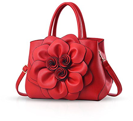 NICOLE & DORIS Borsa donna alla moda a fiori Borsa a mano Borsa a tracolla elegante borsa messenger Borse Tote in PU Pelle Rosso