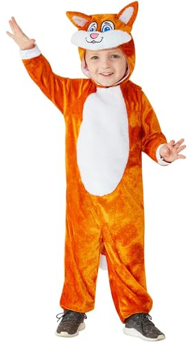 SMIFFYS Costume da gatto per bambini, Arancione, con tuta e cappuccio