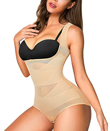 RGAINON Body moldeador de cintura para mujer, control de abdomen, fajas colombianas, moldeador de cuerpo, body de busto abierto, Beige, Large