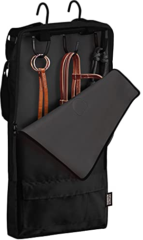 Harrison Howard Zaumzeug-/Halftertasche mit 3 Zinken, robuster wasserdichter Stoff, Pferde-Tack-Tragetasche, Piano Schwarz