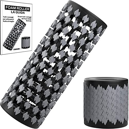 MOTIVALY Foam Roller Allungabile - Rullo Massaggio Muscolare Portabile da 30cm a 13cm | Testine 3D Rilascio Miofasciale, Trigger Point, Recupero Dolore Muscolatura, Mobilità e Rigidità | Ebook Gratis