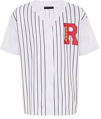 Baseballshirt Trikot gestreift T-Shirt Hemd Weiß-Schwarz L