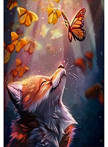 Tomoyuki 5D DIY Diamond Painting Kits, Fuchs mit Lichterkette Diamant Painting Bilder Full Drill, Diamant Strass Kristall Stickerei Leinwand Bilder nach Zahlen für Erwachsene Dekorationen