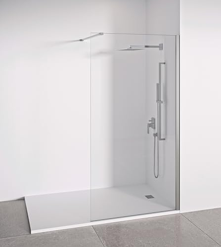 Duschwand Glas 90 x 195 cm - Walk In Dusche - Transparent Einscheibensicherheitsglas 8 mm Dicke – Antikalk- Silberglanz Profile - Duschtrennwand - Duschabtrennung Walk-In Dusche