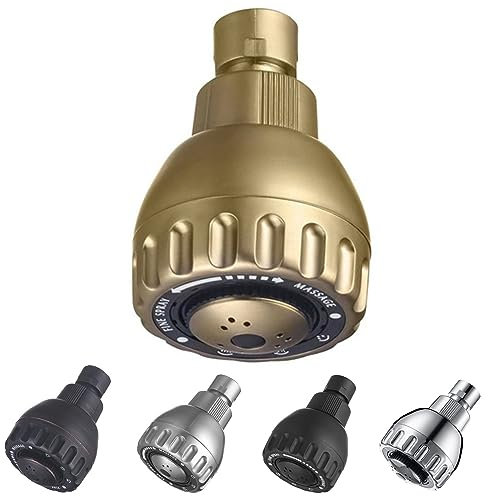 TECHZM High Pressure Shower Head 3 Settings Fixed Overhead Shower 2.5 Inch High Flow Bathroom Rain Showerhead Brushed Golden