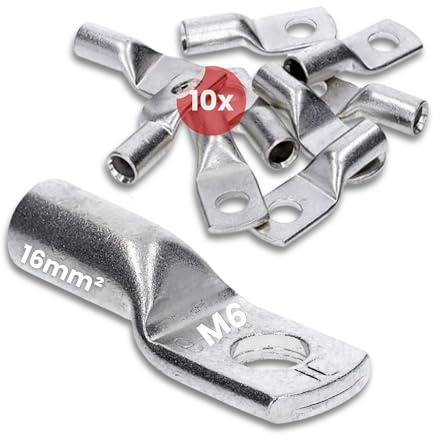 Kalitec 10x Rörkabelskor 16 mm² M6 - Förtennad Koppar Kabelsko | Standardrörkabelskor i högren koppar för elinstallation i bil, solceller och hemmet. Passar vanlig presstång.