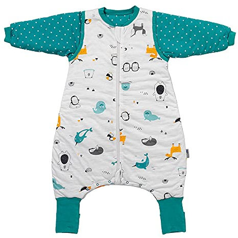 schlummersack Baby Schlafsack mit Füßen Bio Baumwolle Winter 3.5 Tog 60 cm Polarfreunde | Schlafsack mit Beinen und verlängerten Bündchen für Körpergröße von 60-70cm | Winterschlafsack Baby mit Ärmel