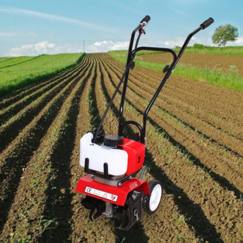 Rotavator Tiller Garden Power Cultivator Rototiller Electric Portable Engine Petrol Lawn Digging Weed Removal Soil Cultivation Mini Rotavators 4Pieces Blade Single Cylinder 52Cc 2Stroke