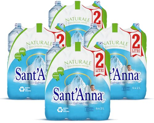 Acqua Sant'Anna Pack 2,0L Naturale | 24 bottiglie | Acqua Minerale Naturale Oligominerale Minimamente mineralizzata | Bottiglie di Plastica 100% Riciclabile