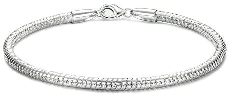 CASSIECA Bracelet Femme Homme Argent Fermoir à Homard Charms Bracelet Réglables Bracelets à Faire Soi-Même Chaîne Serpent Bracelets pour Femme Homme Acier Inoxydable 21.5CM Bijoux Cadeaux avec Boîte