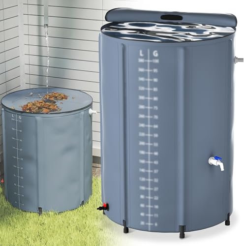 HENGMEI Regentonne 500L Regenwassertank Faltbare Wassertank für Regenfass Regenwassertonne Regenfass Regenwassersammler mit Ablassventil Regentank (Grau)