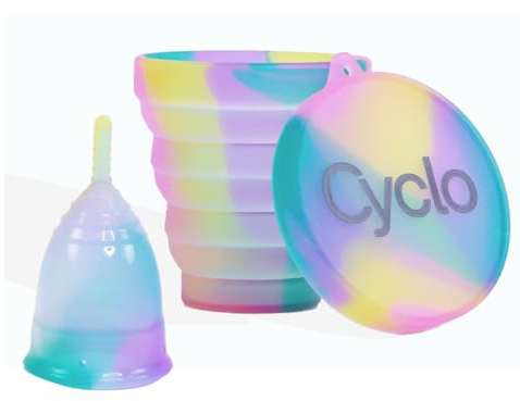 Pack Copa menstrual Cyclo Unique Talla L hipoalergénica de silicona médica, reutilizable hasta 10 años | con bolsita de algodón y vaso esterilizador plegable apto para microondas.