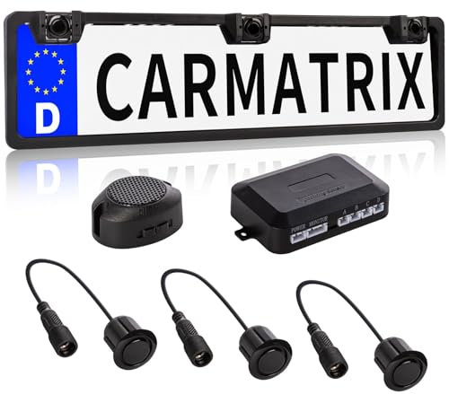 Einparkhilfe mit 3 lackierten PDC Ultraschall Sensoren integriert im Kennzeichen Nummernschild Kennzeichenhalterung hinten schwarz lackiert mit Summer zum nachrüsten (ohne Display)
