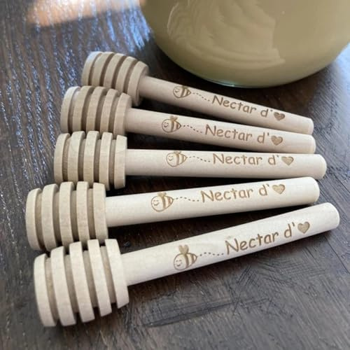 PGORSDOR - Spargimiele in legno personalizzato inciso, bastoncini di miele personalizzati, misurino di miele in legno personalizzato, bomboniere personalizzate per gli ospiti (30 pezzi, 10 cm)