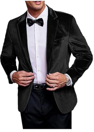 Blazer da uomo in velluto slim fit giacca in velluto un bottone blazer tinta unita smoking blazer matrimonio ballo cena, Nero , 68