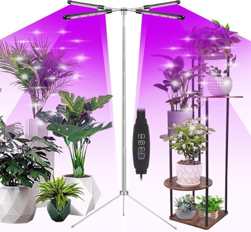 Carastek Lampe de Plante, 56 LEDs Lampe de Croissance à Spectre Complet, 4 Têtes, 9 Niveaux Dimmables, Arrêt Automatique 3/9/12H