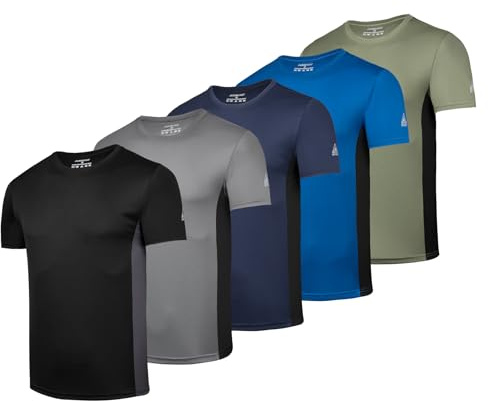 AMZSPORT T-Shirts de Sport Homme, Lot de 3/5 T-Shirts à Manches Courtes Respirant et à Séchage Rapide pour Course, Entraînement, Fitness, ALLCOLOR XL