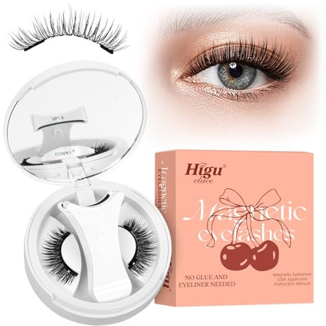 Magnetic Eyelashes Natural Look, Higu clace Waterproof Magnetic Eyelash with Applicator, Reusable Magnetic Lashes No Glue Needed, False Lash Easy to Wear and Remove(STYLE A)