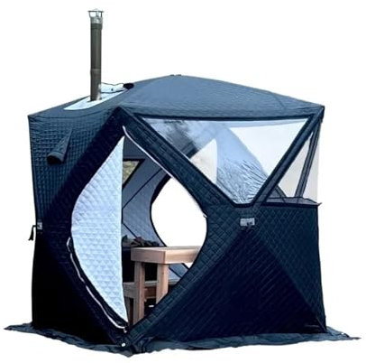 ChenYuNiu Refugios al Aire Libre 3-4 Persona 4 Temporada Sauna House con Carpa de Pesca de Hielo de Invierno Espesada Ventana Grande/Chimenea