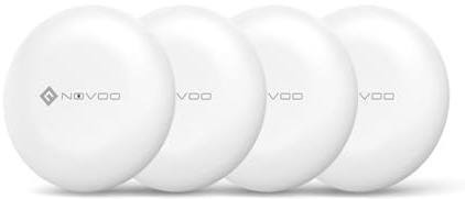 NOVOO Smart Tag, Étiquette Bluetooth pour Apple & Google Find My, Alarme 80dB, Étanche IPX5, Pile Remplaçable, Parfait pour Clés, Valises Et Sacs, 4 Packs