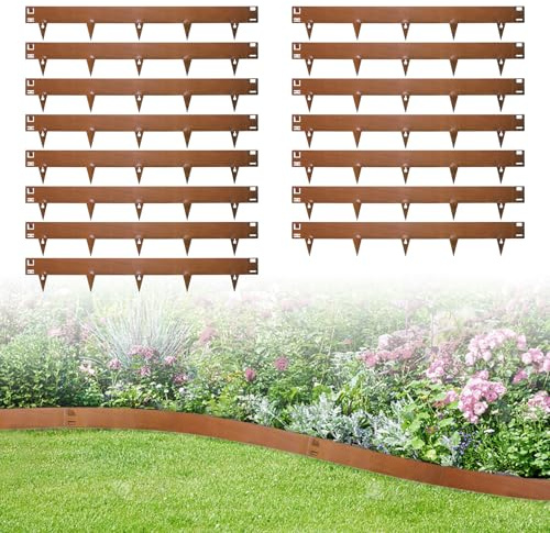 wowspeed 15 Pezzi Bordura per Giardino in Acciaio Corten, 107cm Bordura per Aiuola, Altezza 20cm, Bordo per Aiuole Flessibile, Bordure per Aiuole, Bordi per Aiuole Giardino per Cortile, Prato, Orto