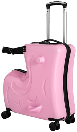 Bdneygtyr Barnväska att sitta uppe 20 tum, barnvagn med sittfunktion och säkerhetsbälte, hårt skal, resväska, barn, hästdesign, lätt 3,3 kg för barn 3–6 år, rosa