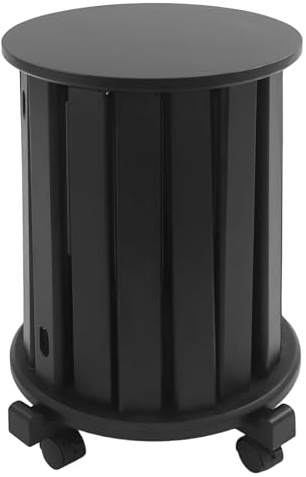 RjcdOPL Set di 4 sgabelli impilabili 4 in 1, legno di albero della gomma, nero, ruote con freni, impilabili e poco ingombranti, Ø 36 cm, ideale per soggiorno e sala da pranzo