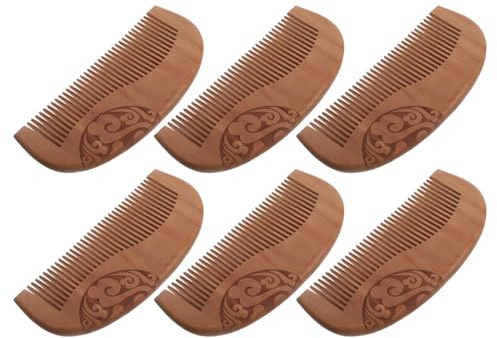 COLLBATH 6 St Antistatisk Träkam i Persikoträd för Lockigt Hår och Skägg Breda Tänder för Utredning och Hårbottenmassage Resevänlig och Skonsam mot Vått Hår Unisex Design