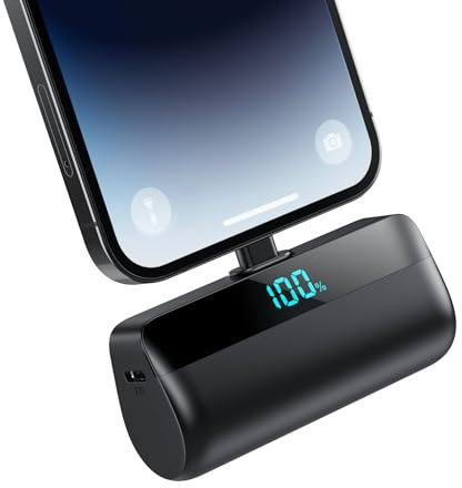 Mini Batería Externa 5200mAh para iPhone, Ultra Compacto Power Bank 20W PD Carga Rapida Cargador Portátil Powerbank con Pantalla LCD Compatible con iPhone 14/14 Pro Max/13 Plus/12/11/XR y Más (Negro)