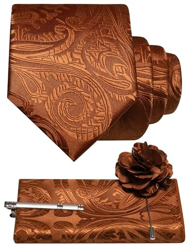 JEMYGINS Ensemble de cravates Paisley - Motif baroque - Pour homme - En polyester - Élégant - Avec pochette - Pince à cravate - Fleur de boutonnière - Pour mariage et affaires - Multicolore