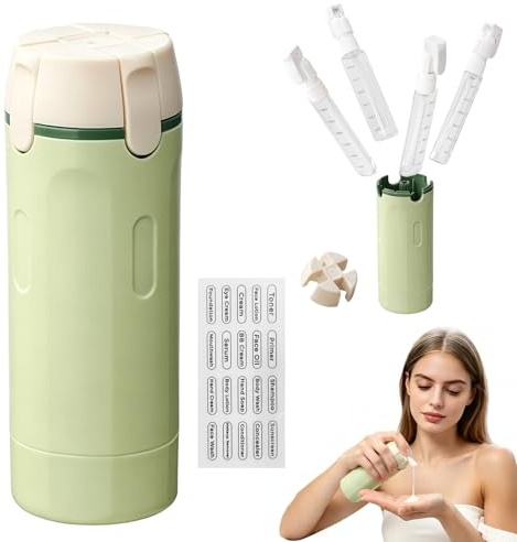 4 i 1-resepack silikon vätskebehållare set, återanvändbara och påfyllningsbara resedispenserflaskor för schampo, lotion och duschgel i resestorlek (1, Grön)