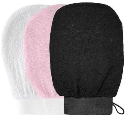 Set med 3 mellanfin peelinghandske för coerpeeling kvinnor och män duschsvamp alternativ afrikansk nät Svamp brunhandske för badrum och dusch rueckbust peeling handske