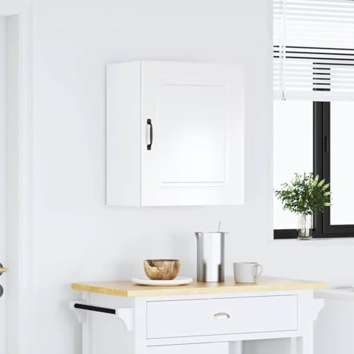 Tonture Kalmar - Armadietto da cucina sospeso in legno bianco lucido, 50 x 31 x 60 cm, con porta, versatile armadio da cucina e portaoggetti per sala da pranzo, organizer per stoviglie e microonde