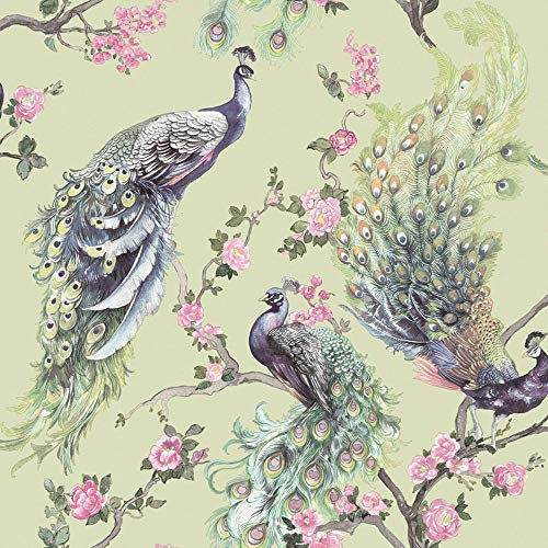 Menali Peacock Glitter Wallpaper Green Purple Birds Floral Vinyl Y�L
