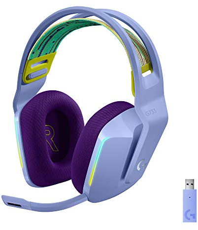 Logitech G733 LIGHTSPEED Auriculares con Micrófono Inalámbricos para Gaming con Diadema con Suspensión, LIGHTSYNC RGB, Tecnología de Micrófono Blue VO!CE, Ligeros, 29h de Batería, PC, PS4, PS5, Lila
