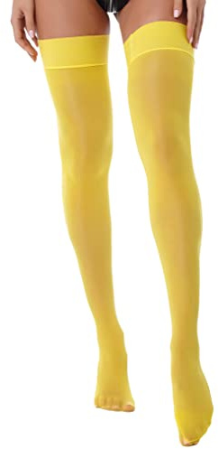 Freebily Damen Glänzend Halterlose Strümpfe Glatt Nylonstrümpfe Oberschenkel Strumpf Langstrümpfe Antirutsch Gelb_C One Size