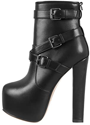Only maker Stivaletti da donna con tacco a blocco, con calda imbottitura, alla caviglia, Nero , 39 EU