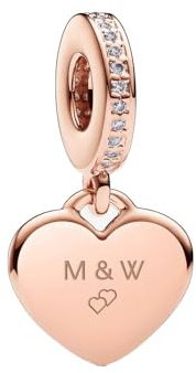 PANDORA Gravierbares Herz Charm-Anhänger aus rosévergoldeter Metalllegierung mit Zirkoniasteinen verziert, Kompatibel Moments, 788761C01