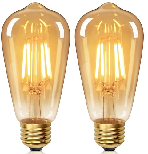 YUNRRD Vintage Light Bulb E27 Screw LED Edison Bulb ST64,4W Equivalent to 40 Watt,Retro Amber Warm Glass Screw Lamp,2700K Warm White,Non-dimmable,LED Filament Lamp Squirrel Cage,Pack of 2